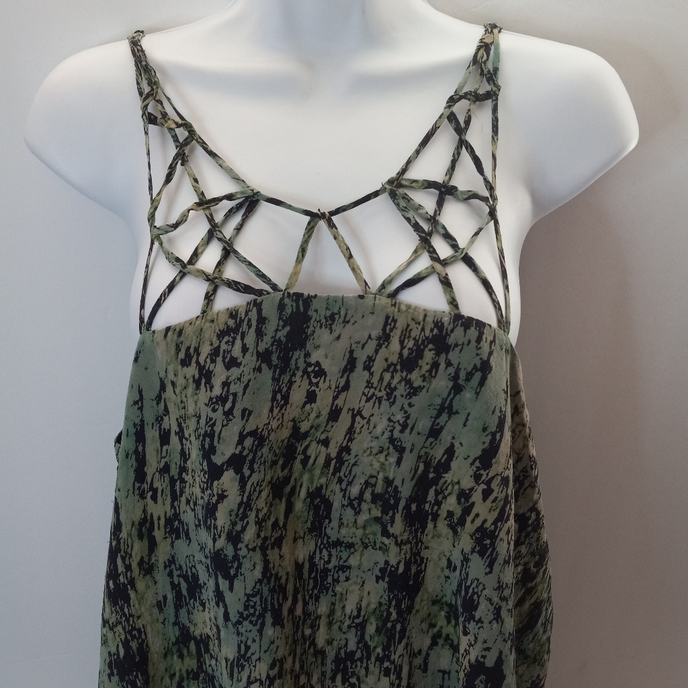BCBGMaxAzria Y2K Asymmetrical Bakar 100% Silk Cage Neck Fairy Grunge Tank Top - Picture 2 of 8